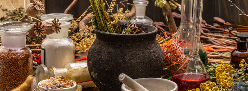 Mind Body Spirit Holistic Wellness Cauldron with herbs